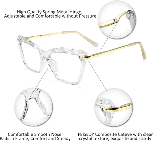 Vista 3 de FEISEDY Marco de gafas de ojo de gato, lentes transparentes, gafas para mujer B2440