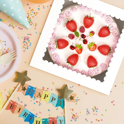 Vista 6 de RYDDOY 3 Pack Cake Boxes with Board, 10x10x8 In Tall Cake Box with Window Soporte para tartas, contenedor de transporte de almacenamiento, fácil