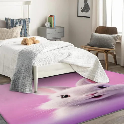 Vista 2 de Alfombra de conejo de 2 x 3 pies, bonita alfombra Kawaii para entrada, sala de estar, dormitorio, bonita alfombra de animales, decoración