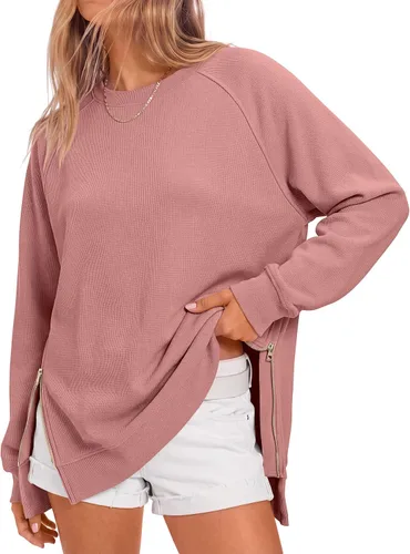 Vista 19 de ANRABESS - Sudadera de gran tamaño para mujer, cuello redondo, manga larga, tipo túnica, con cremallera lateral, sudadera con capucha, suéter