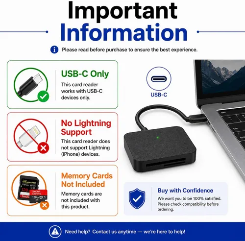 Vista 9 de Acuvar - Lector de tarjetas de memoria, adaptador de lector de tarjetas Acuvar 4 en 1 USB USB-C a SD Micro SD MS CF compatible con iPhone 15