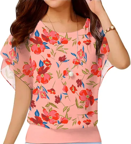 Vista 17 de VIISHOW - Blusa de gasa y de manga corta para mujer, estilo holgado y casual Negro