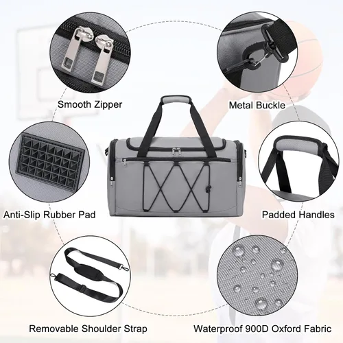 Vista 6 de Bolsa de lona para tenis para viajes, Gris