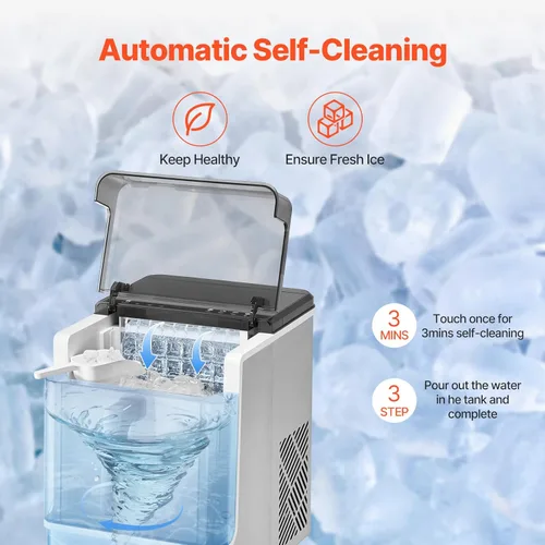 Vista 5 de VEVOR Encimera para hacer cubitos de hielo, 32 cubos listos en 15 minutos, máquina de hielo portátil autolimpiante de 50 libras/24 horas
