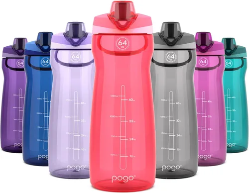 Vista 20 de Pogo Botella de agua de plástico tritán sin bisfenol A con tapa con pico de 18 onzas, color azul