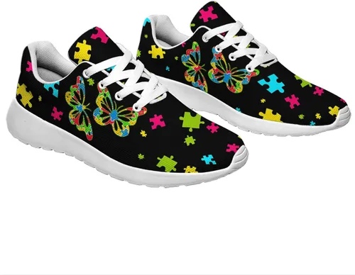 Vista 5 de Sonzj-II Zapatos de concientización sobre el autismo para mujer y hombre, ligeros, para correr, autismo, rompecabezas, tenis, caminar, gimnasio
