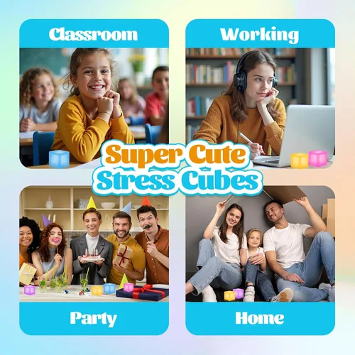 Vista 5 de Paquete de 4 Cubos Antiestrés Juguetes Fidget de Gran Tamaño Pelotas Antiestrés Blandas para Adultos y Niños, Juguetes Sensoriales Calmantes