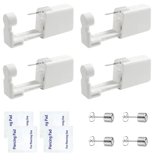 Vista 14 de Kit de piercing de oreja desechable con aretes de circonita de varios tamaños, kit fácil de perforar la oreja para su propio uso en casa