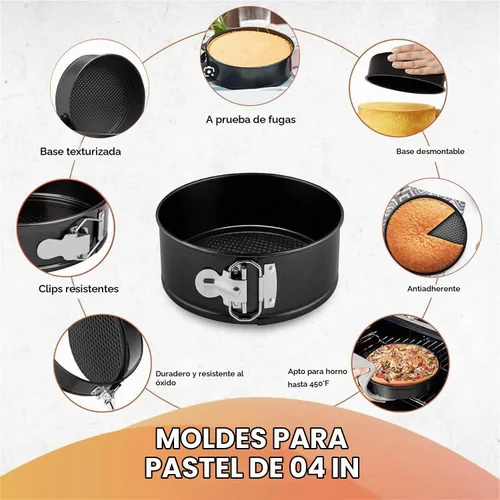 Vista 6 de RFAQK Juego de moldes para mini pasteles de 4 pulgadas para hornear - 4 moldes pequeños antiadherentes para tartas de queso, pizzas, quiches y más.