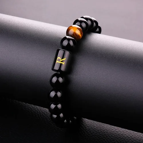 Vista 95 de SUMMER LOVE Regalos para el Día del Padre, pulsera con inicial de piedra de ónix negro de 0.394 pulgadas para hombres, pulsera de cuerda trenzada