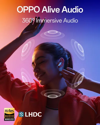 Vista 5 de OPPO Enco Air5 Pro - Audífonos inalámbricos verdaderos, Bluetooth 6.0 estéreo con cancelación activa de ruido de 55 dB, llamada clara AI de triple