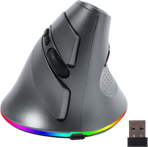 Vista 8 de Ratón inalámbrico, mouse ergonómico vertical 2.4G Bluetooth modo dual 3 DPI recargable conecta múltiples dispositivos, mouse vertical 6 botones