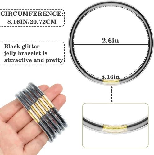 Vista 2 de ZeeDix Gold Jelly Bracelets for Women Girls, Glitter Silicone Bangles Stackable Jewelry, Sparkling Mothers Day Gifts from Husband Son Daughter, Soft