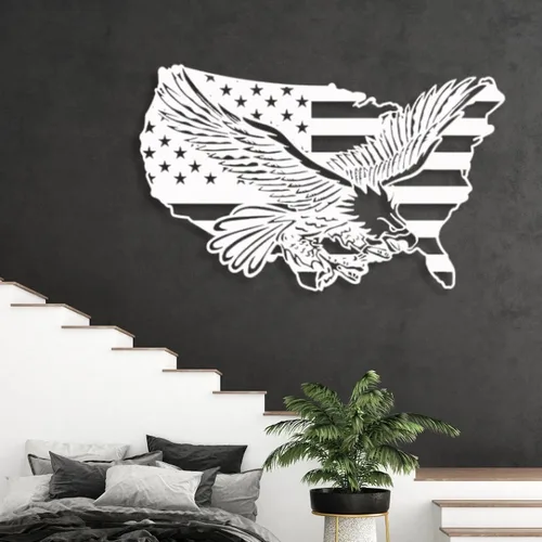 Vista 5 de Arte de pared de metal con águila de águila, arte de pared de metal con águila calva, decoración de pared de águila de metal de gran tamaño, bandera