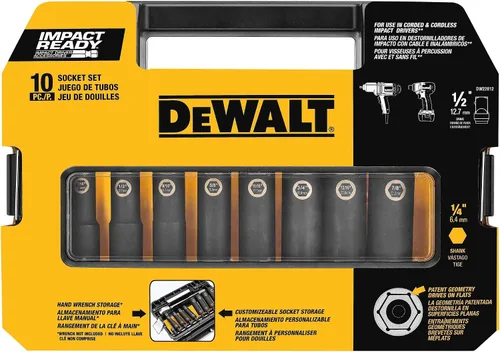 Vista 7 de DEWALT - Juego de dados de impacto, 1/2 unidad, 10 piezas, adaptador de vaso de impacto de 1/4" a 1/2" (DW22812)