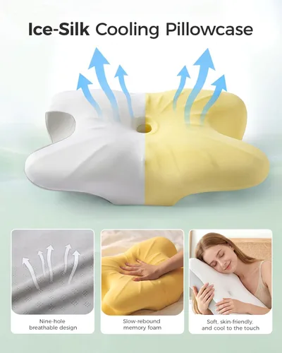 Vista 4 de Ergo - Almohada cervical para aliviar el dolor de cuello, espuma viscoelástica de doble altura Ergonomic contour, neck support, medium-soft memory