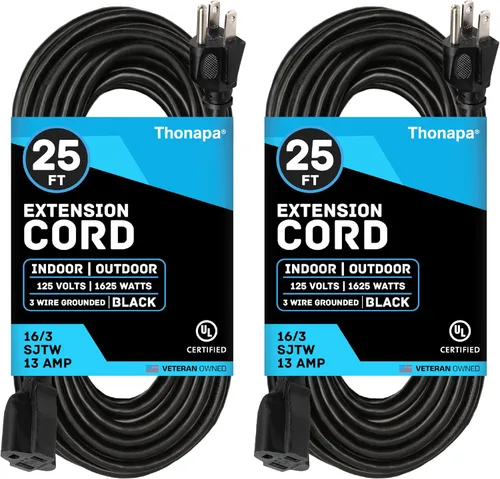Vista 14 de Cable de Extensión para Exteriores de 13 Amperios de 6 pies, SJTW 16/3 de 6 pies, Cable de Extensión Negro de 3 Clavijas, Cable de Alimentación