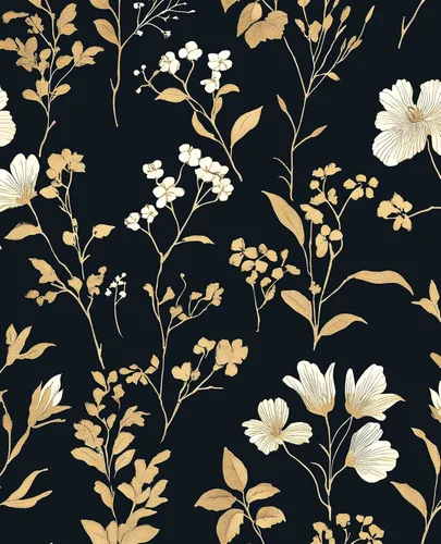 Vista 14 de Papel pintado floral dorado negro para pelar y pegar, papel pintado de hojas boho, papel de contacto botánico para gabinetes, vinilo autoadhesivo