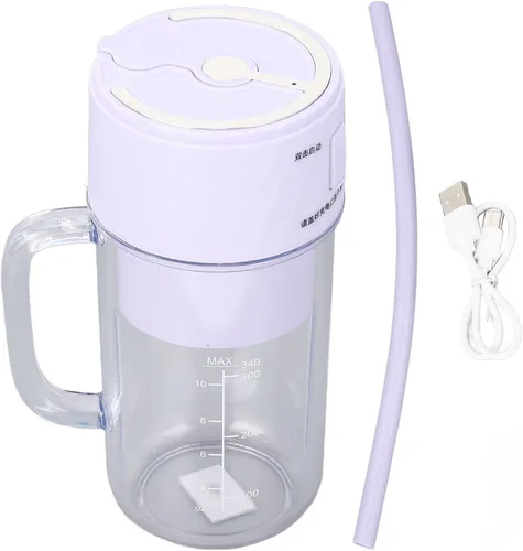 Vista 7 de Licuadora portátil, taza de viaje recargable con tapa y pajita, licuadora para batidos, licuados, jugos, mini licuadora para deportes al aire libre