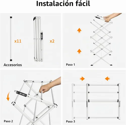 Vista 6 de Estante de secado plegable para ropa, estante plegable para interiores y exteriores, estante de secado de ropa plegable, negro y blanco