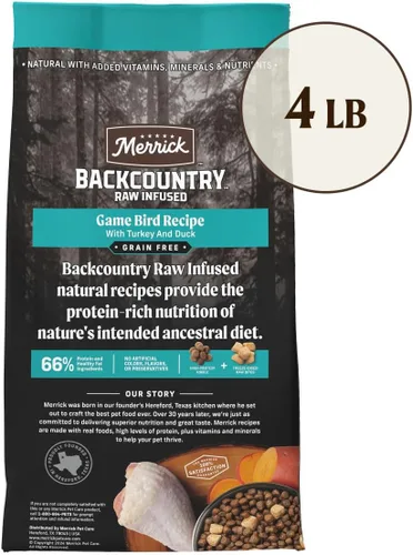 Vista 7 de Merrick Backcountry - Alimento seco para perros adultos sin granos, croquetas con piezas crudas liofilizadas, receta de aves de caza, bolsa de 4.0
