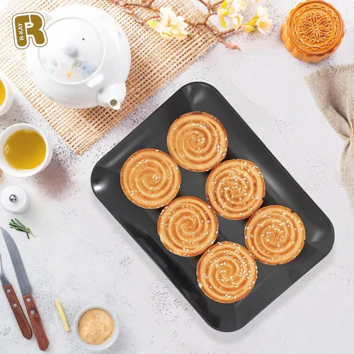 Vista 2 de Paquete de 3 bandejas de plástico negro para servir – Bandeja negra de 8 x 11 pulgadas – Bandejas de postre resistentes para alimentos – Bandejas