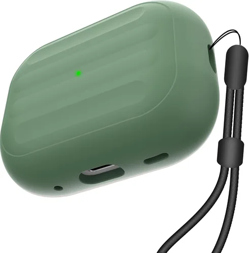 Vista 11 de Funda antipérdida para AirPods Pro (2ª generación), diseño de una pieza, carga inalámbrica, LED visible, cordón incluido (beige)