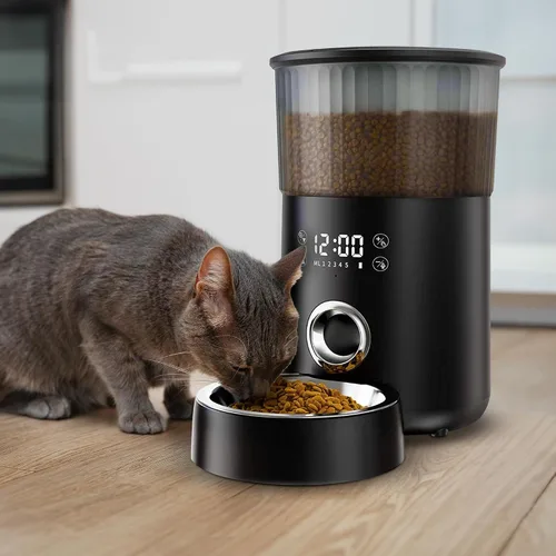 Vista 9 de Comedero automático para gatos, comedero automático para mascotas de 4 litros para gatos y perros pequeños, dispensador de alimentos secos con negro