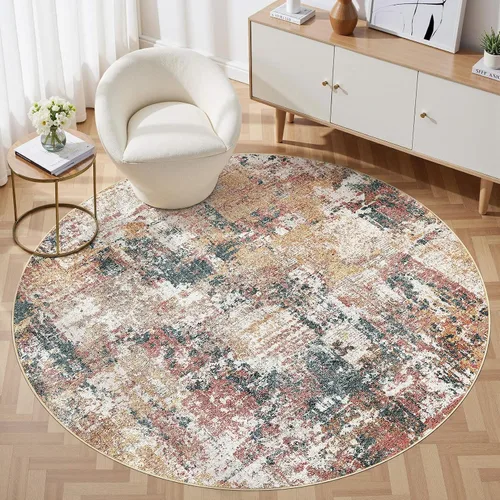 Vista 27 de Tortania Alfombra redonda lavable de 5 pies para sala de estar: Alfombra moderna abstracta neutra grande suave y delgada – Alfombra antideslizante