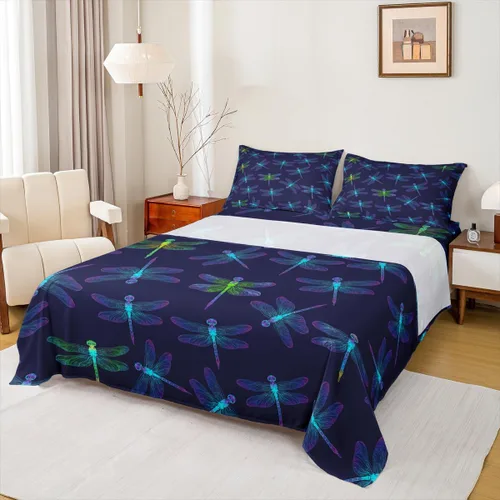 Vista 43 de Erosebridal Juego de sábanas tamaño individual con estampado de luna, diseño de flores de loto, color morado degradado, juego de sábanas orientales