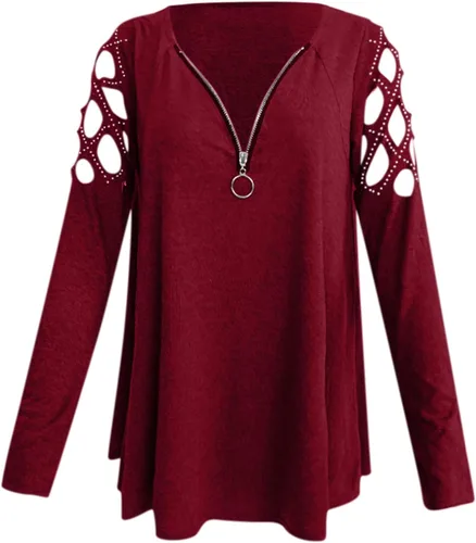 Vista 3 de Camisetas de manga corta sexy con hombros descubiertos para mujer, tallas grandes, túnicas de encaje, cuello en V, blusas casuales con cremallera