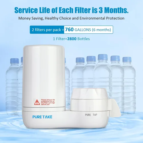 Vista 6 de Filtro de agua para grifo de fregadero, purificador de agua de montaje en grifo de 380 galones para fregadero de cocina, filtros de fibra de carbono
