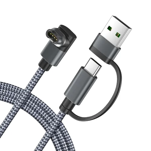 Vista 9 de Itramax - Cable de carga 2 en 1 para Garmin Watch de 4 pies, cable de alimentación de carga para Garmin Fenix 8 E 7 7X 7S 6 5 5X 5S Solar