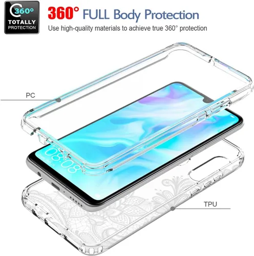 Vista 3 de Funda para P30 Lite/Nova 4E MAR-LX3A con protector de pantalla de vidrio templado, bonito diseño de mandala transparente, funda protectora de cuerpo