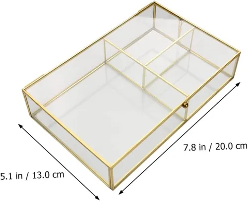 Vista 8 de Homoyoyo Caja de cosméticos de vidrio de escritorio con tapa, organizador de joyas para lápices labiales, pulseras y almacenamiento de maquillaje