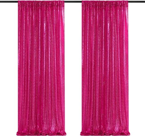 Vista 52 de Cortinas de fondo de lentejuelas con purpurina azul bebé, 2 piezas de 2 x 8 pies, telón de fondo de fiesta de baby shower para niños, hermosas