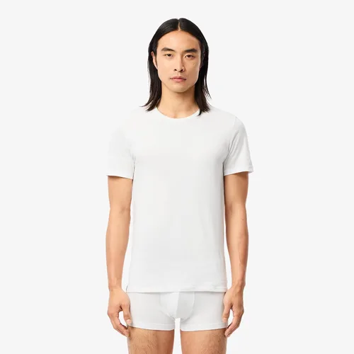 Vista 3 de Lacoste Paquete de 3 camisetas Essentials de cuello redondo de ajuste regular 100% algodón para hombre, Blanco