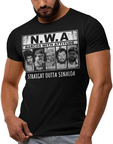 Vista 6 de ShirtBANC Narcos con actitud camiseta para hombre Sinaloa cartel Tee drogas distribuidor engranaje
