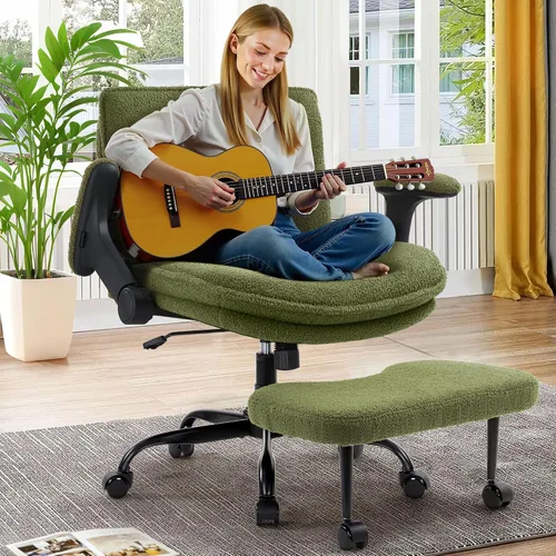 Vista 8 de IWMH Silla de oficina con patas cruzadas con reposabrazos abatibles para Verde