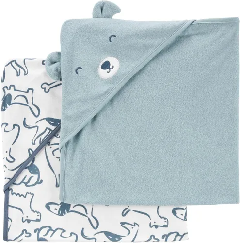 Vista 10 de Carter's Toalla con capucha para bebé (paquete de 2 unidades, marfil/azul)