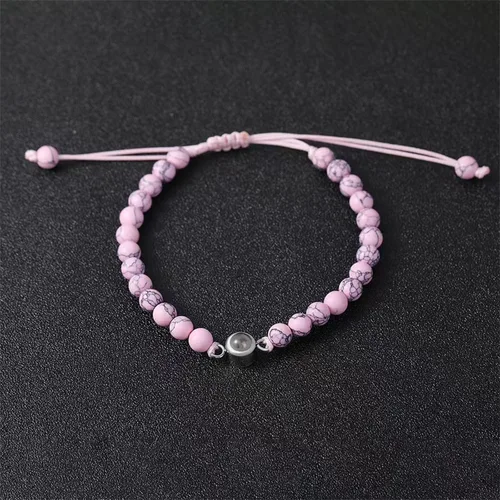 Vista 7 de Elegante pulsera para parejas con 100 idiomas I Loves You Projection in Crystals Mattes Stone Portable para aniversarios
