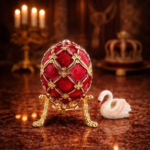 Vista 2 de BestPysanky 1906 Huevo de Pascua imperial real cisne en rojo