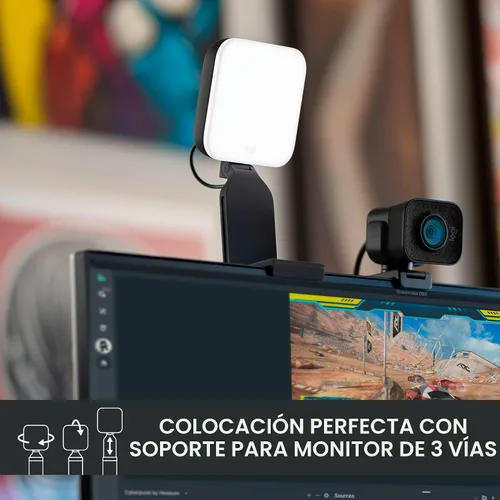 Vista 5 de Logitech para Creadores Litra Glow Luz LED Premium para Transmisión en Vivo con TrueSoft, montaje ajustable, iluminación de video para grabar
