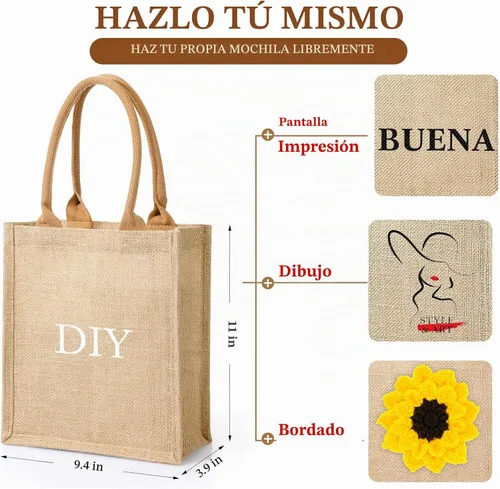 Vista 4 de 16 bolsas de arpillera con asas e interior laminado, reutilizables, en blanco, regalo de dama de honor, bolsa de playa para compras, boda, fiesta