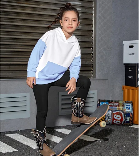 Vista 3 de Jxstar Sudadera de manga larga con capucha y cremallera para niñas, camisa suelta con bolsillo