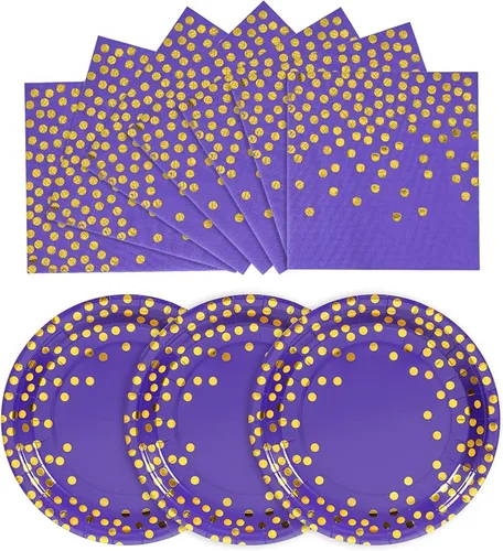 Vista 17 de Platos de papel negro y dorado, paquete de 50 unidades, 25 platos de papel de 7 pulgadas y 25 servilletas de 6.5 pulgadas, platos negros