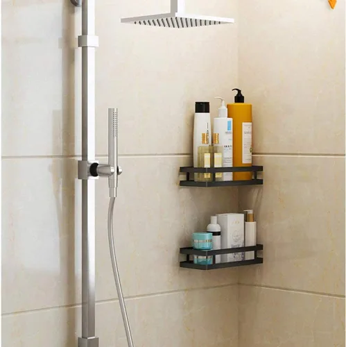 Vista 7 de qiuqiu Estante de almacenamiento de acero inoxidable montado en la pared, estante flotante negro, estante de especias para cocina, baño con varios
