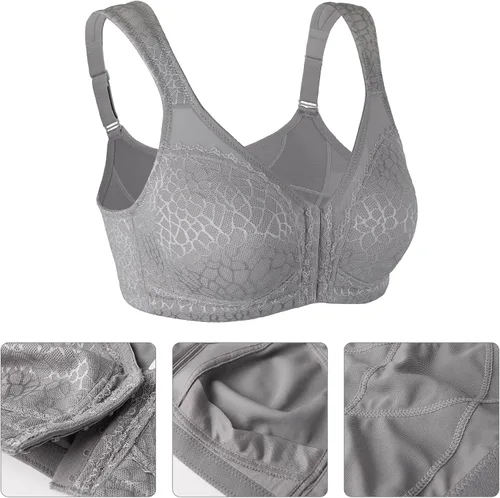 Vista 6 de Lemorosy Brasier reductor sin relleno para mujer, talla grande, cobertura frontal, cierre frontal, postura trasera, sin relleno, sin relleno