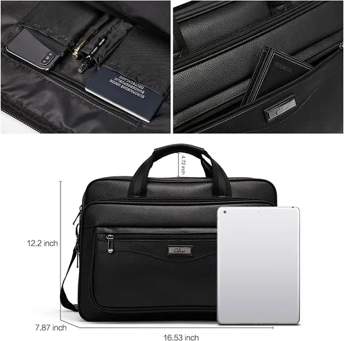 Vista 2 de CLUCI Maletín de cuero para hombres de gran capacidad 15.6 pulgadas portátil viaje de negocios bolsa de hombro