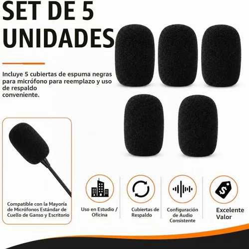 Vista 3 de Paquete de 5 parabrisas de espuma profesional para Shure CVG18-B/C, filtro de micrófono de grado de estudio para micrófonos de condensador de cuello